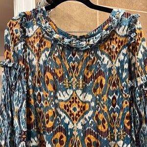 Tory Burch Blue and Brown Patterned Blouse